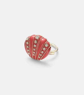 Yvonne L&eacute;on Yvonne L&eacute;on Anello Coquillage Corail 9kt con diamanti e corallo