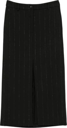 Seventy Pinstripe Rok met Split Vooraan - Dames - Midirokken - Zwart - XS - Wol - Rokken