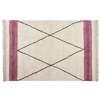 Beliani Alfombra De Algod&oacute;n Beige Claro Rosa 140 X 200 Cm Patr&oacute;n Geom&eacute;trico Borlas Afsar