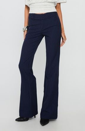 Princess Polly Kinkirk Pinstripe Low Rise Flare Pants in Navy Pinstripe at Nordstrom, Size 6