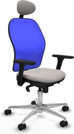 Piqueras y Crespo Piqueras Y Crespo - Jorquera Sincro Malla Azul Similpiel Blanco Brazos 3d Base Aluminio Cabecero Fijo Ruedas 65mm Nailon