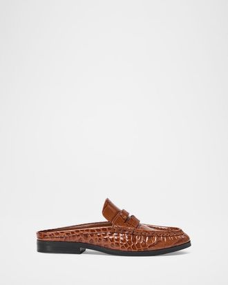 SIMKHAI Dean Croc-Embossed Leather Backless Loafers