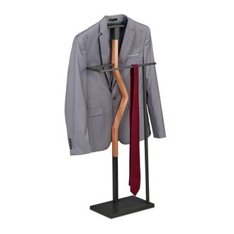 Relaxdays Relaxdays Gal&aacute;n Noche Dormitorio, Chaqueta Y Pantal&oacute;n, 107x48x20 Cm, Mozo Ropa Metal Y Efecto Madera, Gris Y Marr&oacute;n