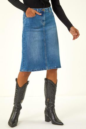 Roman Cotton Denim Stretch A line Skirt