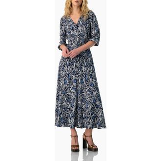 Ivonne Paisley V-Neck Maxi Dress in Navy Blue at Nordstrom, Size 10