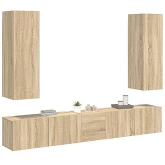 Berkfield Home Sturdy 5 Piece TV Cabinet Set Sonoma Oak Engineered Wood in Light Oak