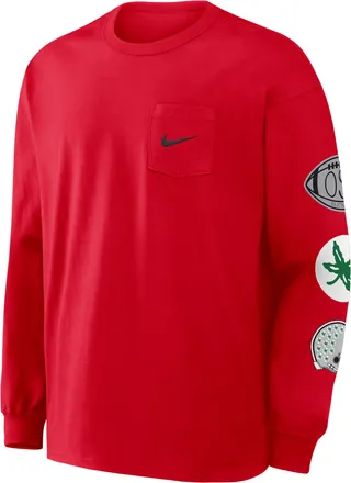 Nike Ohio State Academic Max90 Pocket Nike Mens College Long-Sleeve T-Shirt in Red | 04TA65NOH-U1K