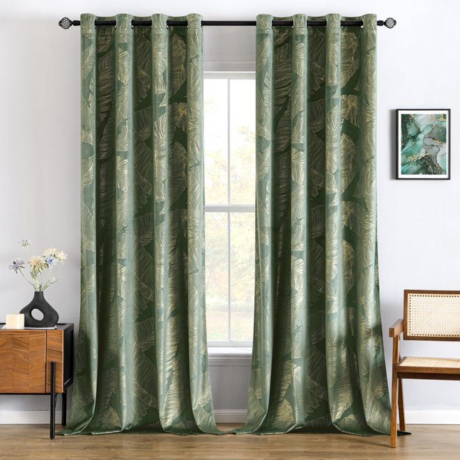 Miulee Vorhänge Samt mit Goldfolie Blätter Muster, 2 Stück Olivgrün Samt Gardinen mit Ösen, Jedes 260 cm Hoch, Superweich Vorhang Blickdicht für Deko Wohnzim ab 43,99 €