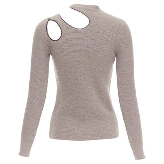 Tom Ford taupe fleece wool blend cut out leather collar sweater S