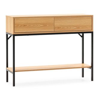 HOMN Mesa consola 2 cajones efecto roble