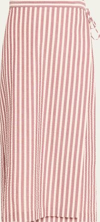 SIMKHAI Monty Striped Seersucker Wrap Midi Skirt