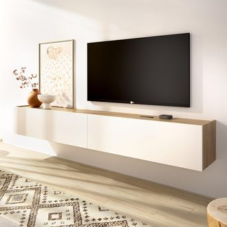Dmora Mueble Para Tv Bigfork, Un Estante, 2 Puertas, 2 Compartimentos, 35x180x29h Cm Blanco
