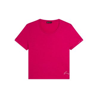 Freddy T-shirt cropped in jersey fiammato con risvolto sulle maniche
