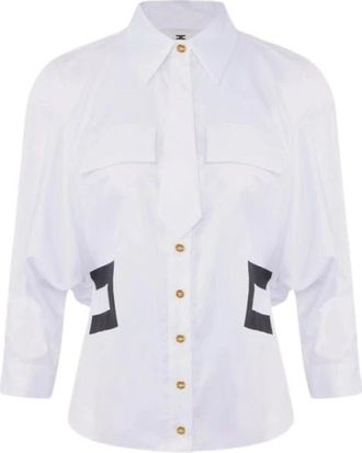 Elisabetta Franchi Katoenen Shirt met Kleine Strik - Dames - Overhemden - Wit - XS - Katoen - Overhemden