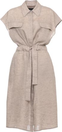 Fabiana Filippi Geknoopte Hemdjurk - Dames - Shirt Kleedjes - Bruin - XS - Linnen - Kleedjes