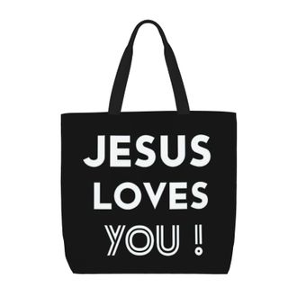 Generic Women Handbag Jesus Loves You Ladies Shopping Shoulder Bag Reusable Casual Shopping Bags, For Graduation, Holiday, Wedding, Gym, Birthday
