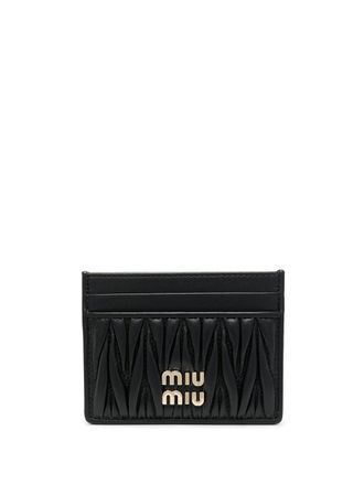 Miu Miu macram&eacute; textured card holder - women - Calf Leather - One Size - Black