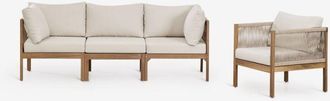 Sklum Conjunto De Jard&iacute;n Con Sof&aacute; Modular De 3 Piezas Con Reposabrazos Y Sill&oacute;n En Madera De Acacia Branson Sklum