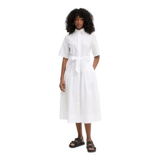 Karl Lagerfeld Jurk met strikceintuur - Dames - Shirt Kleedjes - Wit - S - Katoen - Kleedjes