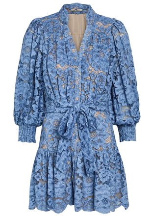 Alice & Olivia Cora Belted Guipure Lace Mini Dress - Indigo - XL (UK16 / XL)