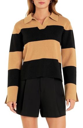 English Factory Stripe Polo Sweater in Camel/Black at Nordstrom, Size X-Small