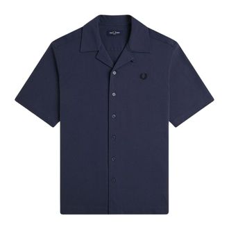Fred Perry Short Sleeve Shirts, male, Blue, Size: S Compress Mesh Revere Collar Shirt