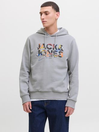 Jack & Jones Kapuzensweatshirt JACK & JONES JJGEPLAS SWEAT HOOD, Herren, Gr. L, grau (ultimate grau), angeraute Sweatware, Obermaterial: 60% Baumwolle, 40% Polyest