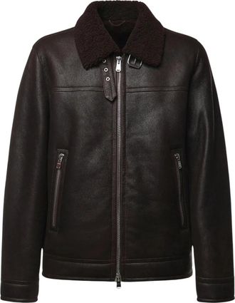 Dondup Leren Jas met Schapenvachtkraag - Heren - Leren en Su&egrave;de Jassen - Bruin - XL - Leer - Jassen