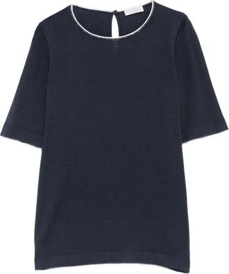 Brunello Cucinelli Monili-trim cashmere top - CL628 BLU