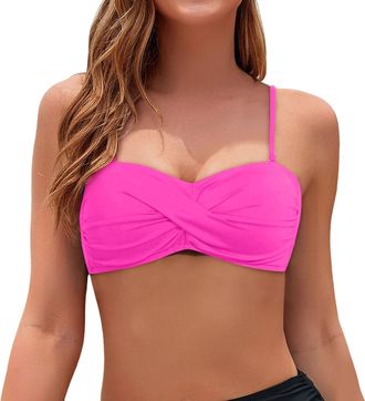 Generic Womens Bikini Top Mix Match Plain Printed Bandeau Top Non-Wired Bikini Tops Strapless Swimwear Swimsuit Bathing Push Up Triangle Halterneck Sexy Bra B