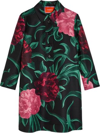La DoubleJ LA Double J Artemis Floral Wool-blend Mini Shirt Dress - Black - S (UK8-10 / S)