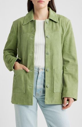 Reformation Veda Lincoln Suede Shirt Jacket in Prickly Pear at Nordstrom, Size X-Small