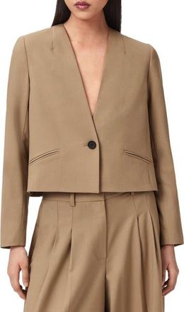 AllSaints Poppy Wool Blend Crop Blazer in Sand Brown at Nordstrom, Size 12 Us