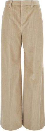 Brunello Cucinelli Katoenen Corduroy Wijde Broek met Monili - Dames - Wijde Broeken - Beige - XS - Katoen - Broeken