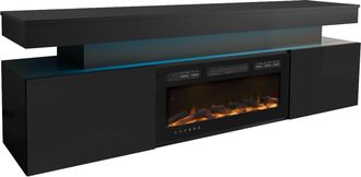 Mirjan24 Mobilier1 - Mueble Tv Monfero 104, Negro + Negro Brillante, N&uacute;mero De Puertas: 0, N&uacute;mero De Cajones: 0, 190x59x41cm, Led
