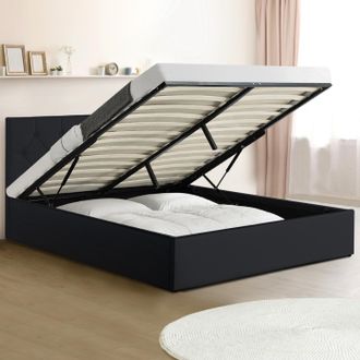 IDMarket Austin Cama Doble Con Somier 140 X 190 Cm Pvc Negro