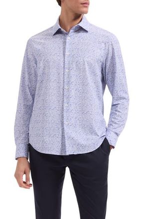 Bugatchi James OoohCotton Abstract Print Twill Button-Up Shirt in Lilac at Nordstrom, Size Xx-Large