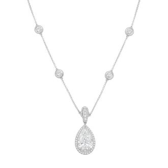 Diana M. Jewels 14kt White gold Lab Grown 8.00 ct Pear Diamond Halo Pendant With Bail