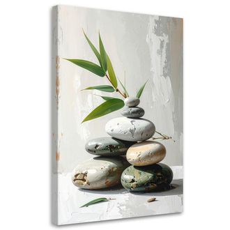Feeby Cuadro En Lienzo, Piedras Zen Spa Bamb&uacute; Sobre Fondo Gris, 80x120