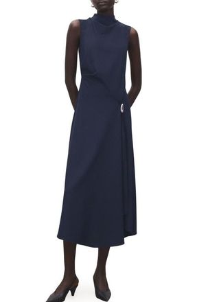 Mango Mock Neck Midi Dress in Dark Navy at Nordstrom, Size 2