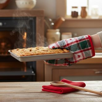 KASANOVA Set guanto, cucchiaio e strofinaccio tartan cuori