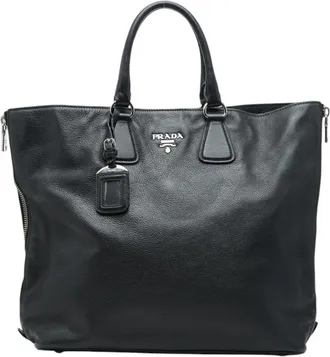 Prada Black Leather Handbag Tote Bag (Pre-Owned)
