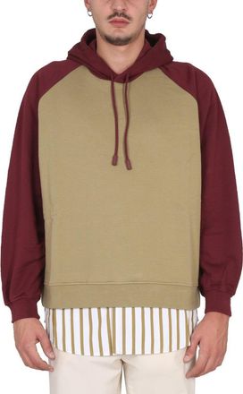 Sunnei Two-Tone Cotton Sweatshirt With Drawstring Hood
