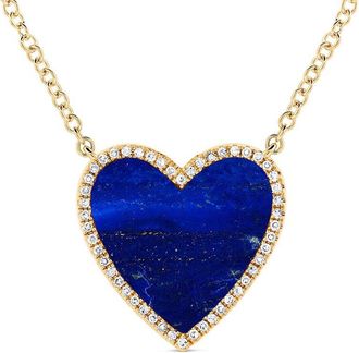 Sabrina Designs 14K 3.03 Ct. Tw. Diamond & Lapis Heart Necklace