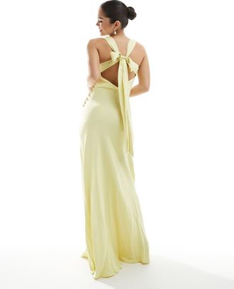 Maids to Measure Bridesmaid high neck maxi dress with tie back in lemon-Yellow