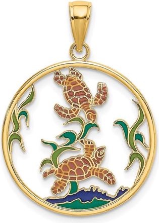 Diamond2Deal 14k Yellow Gold Enamel Sea Turtles In Circle Charm
