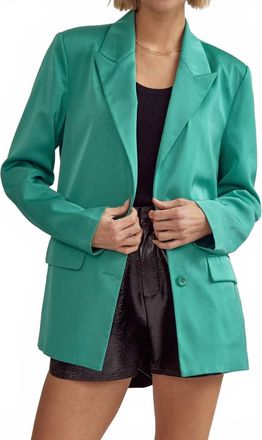 Entro Satin Button Front Blazer In Jade