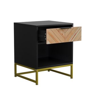 STILVORA Mesita De Noche Con 1 Cajon Y 1 Hueco Abierto, Estilo Moderno, Para Dormitorio Y Salon, En Mdf, Negro Y Natural, 43 X 40 X 55 Cm