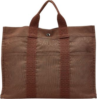 Hermès Her Line Brown Canvas Handbag Tote Bag (Pre-Owned)