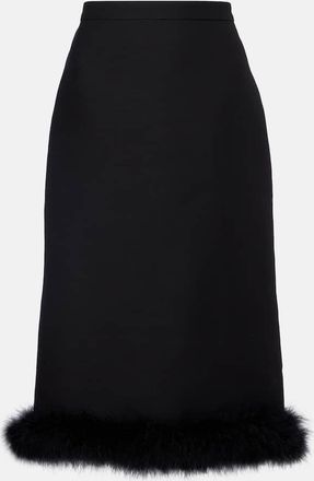 Valentino Feather-trimmed wool and silk Crepe Couture midi skirt